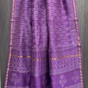 Bagru Printed Chanderi saree Purple