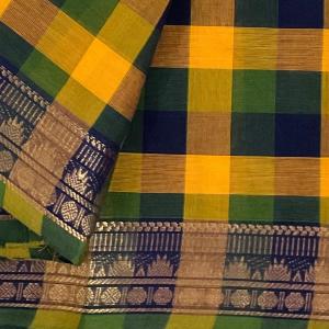Kanchi cotton 80 count yellow checks
